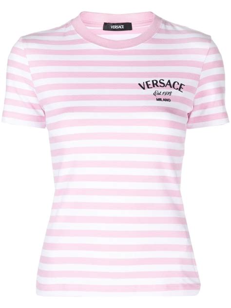 versace striped embroidered shirt|VERSACE Logo.